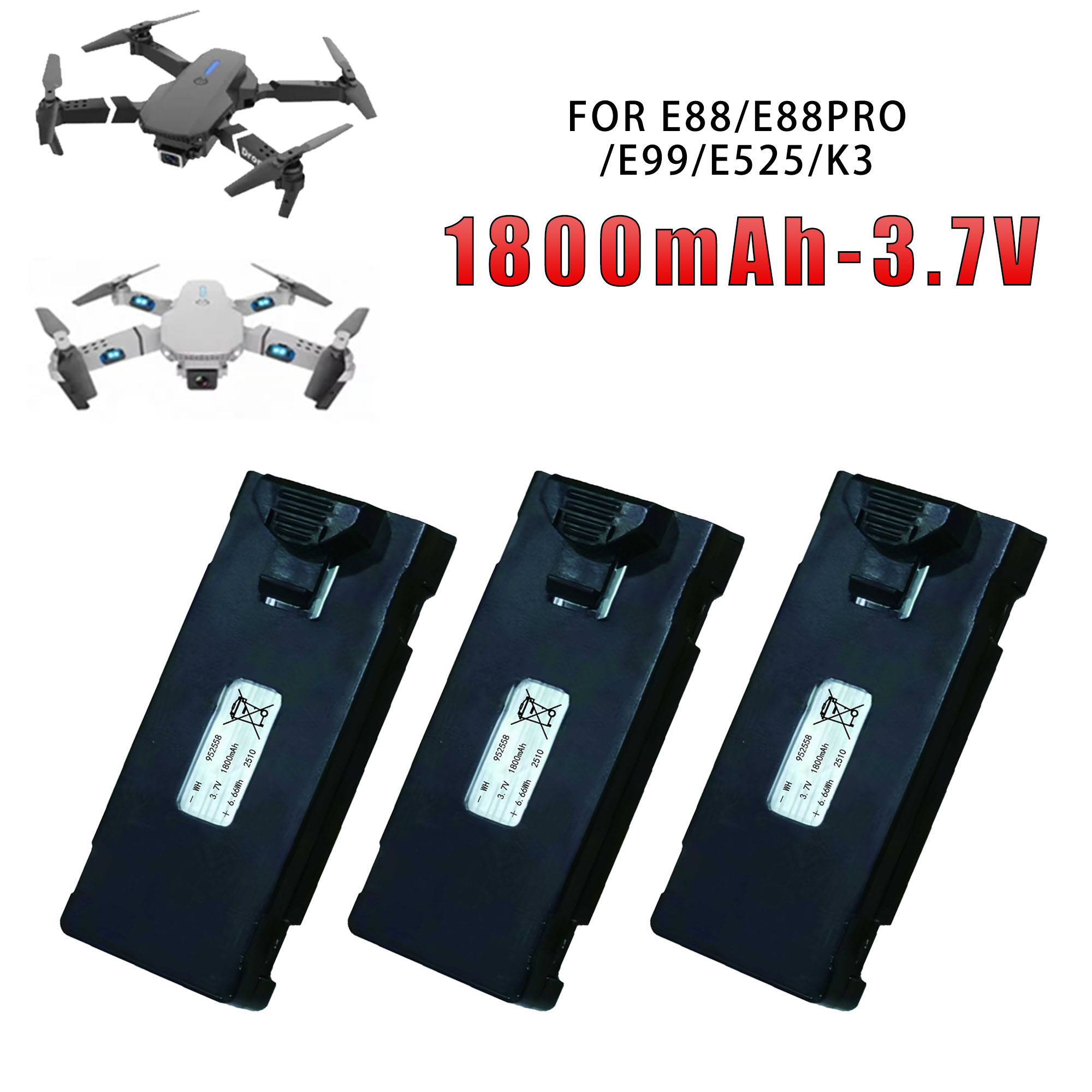 Eachine Drone E58 - E88 3.7V 1800mAh オリジナル工場製 E88/E99/E525/K3 折りたたみ式クアッドコプター